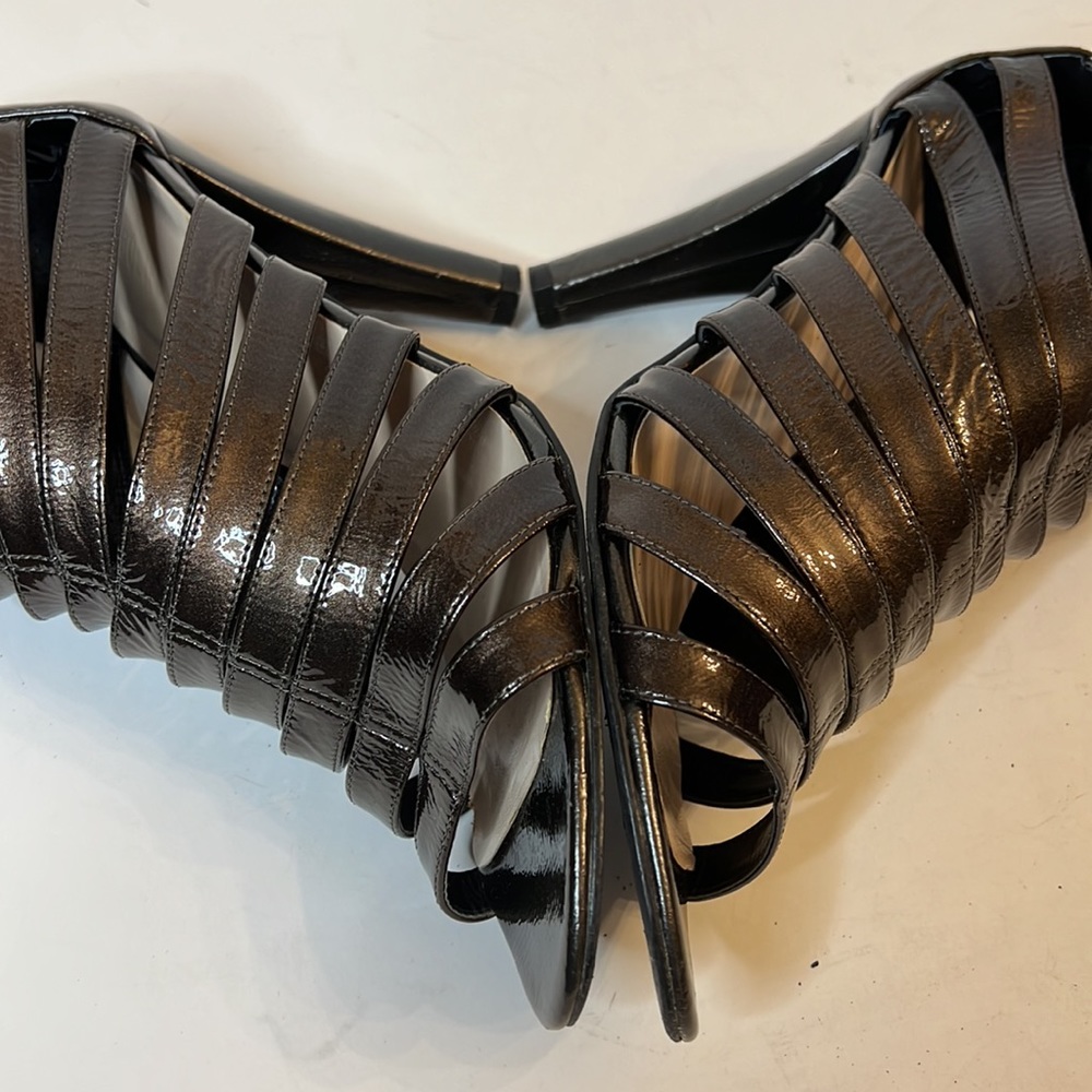 COLIN STUART BROWN LEATHER OPEN TOE STRAPPY HEELS SZ 11B - Picture 8 of 12